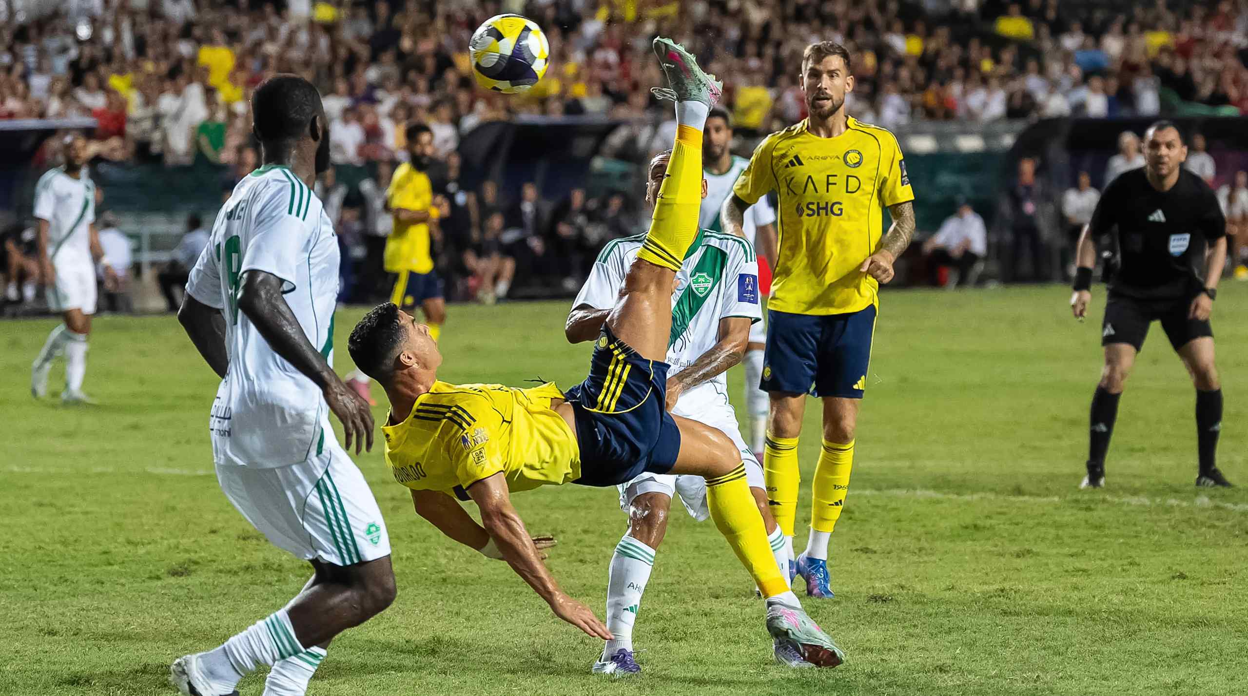 Cristiano Ronaldo going for a bicycle kick.